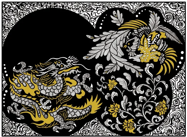 黒色で描かれた切り絵御朱印のイメージ図